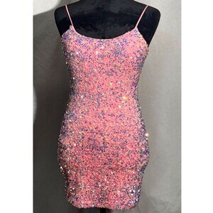 Pink Sequined Spaghetti Strap Mini Dress, Size Small
